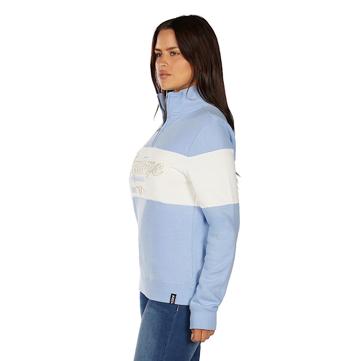 Bullzye Women’s Kai 1/4 Zip Pullover - Light Blue/Cream