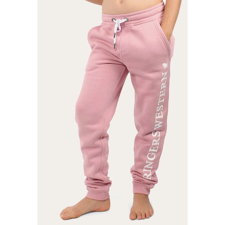 Ringers Western Kids Durango Trackpants Rosey Pink With White Print
