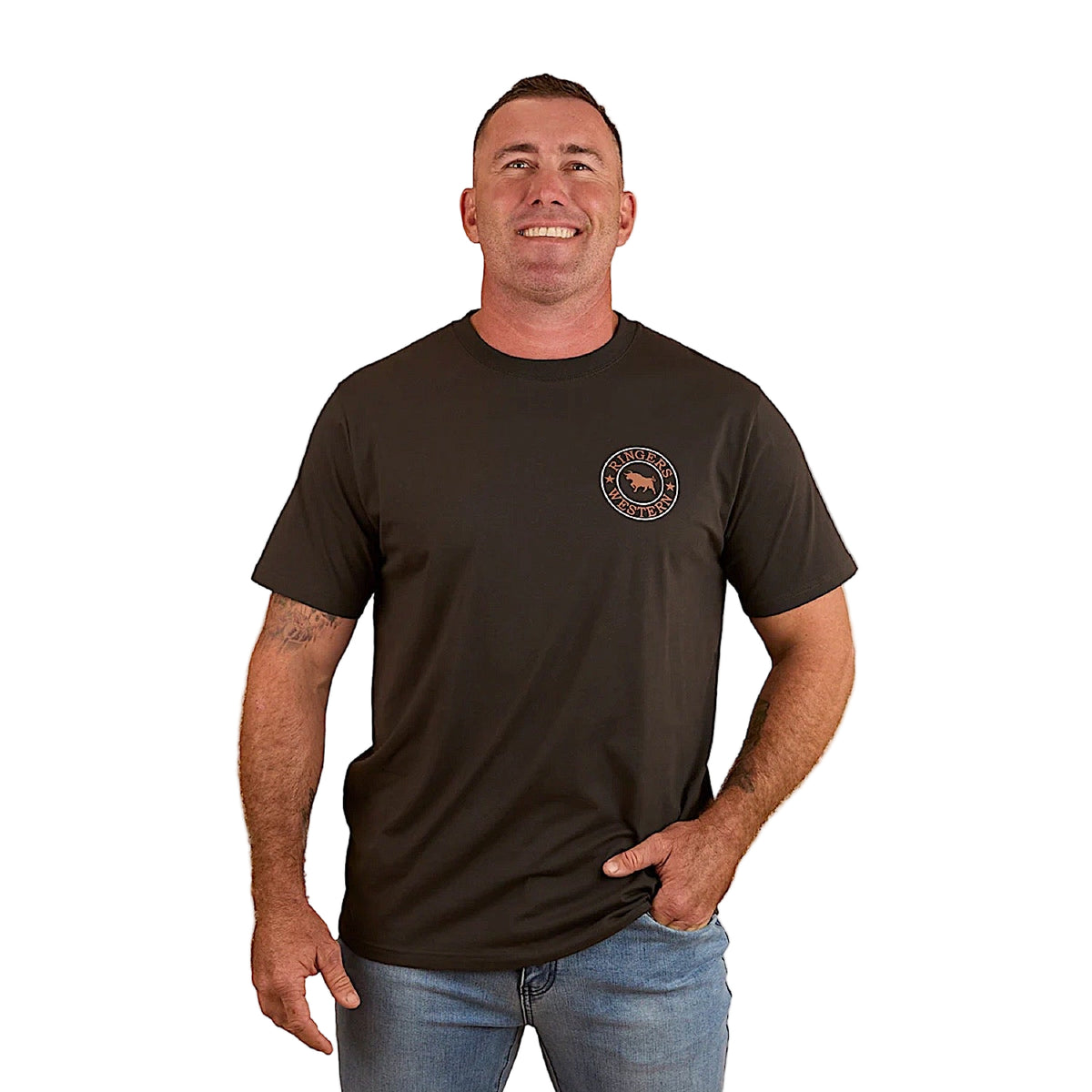 Ringers Western Signature Bull Men's Loose T-Shirt - Charcoal/Copper