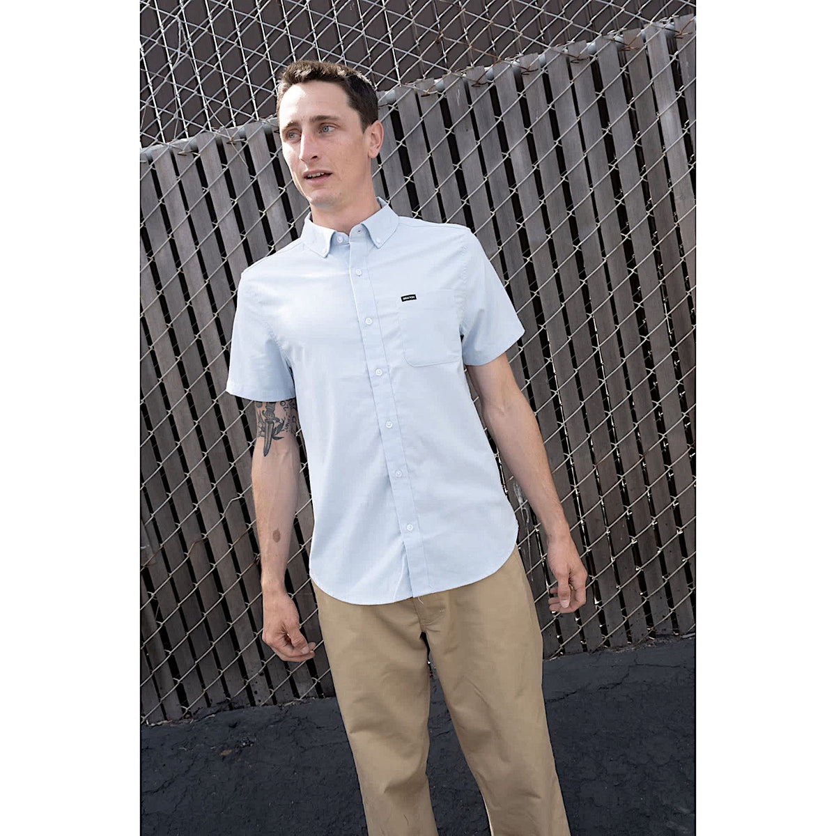 Brixton Men's Sanford Oxford Woven Short Sleeve Shirt - Dusty Blue