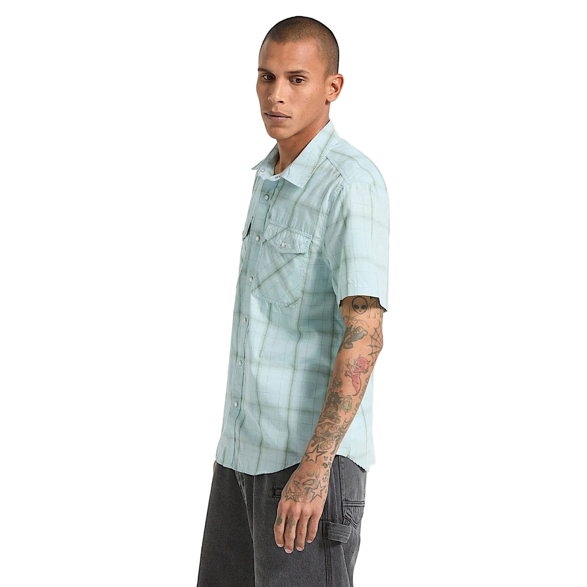 Brixton Men's The Breezy Wayne Short Sleeve Shirt - Seafoam Plaid