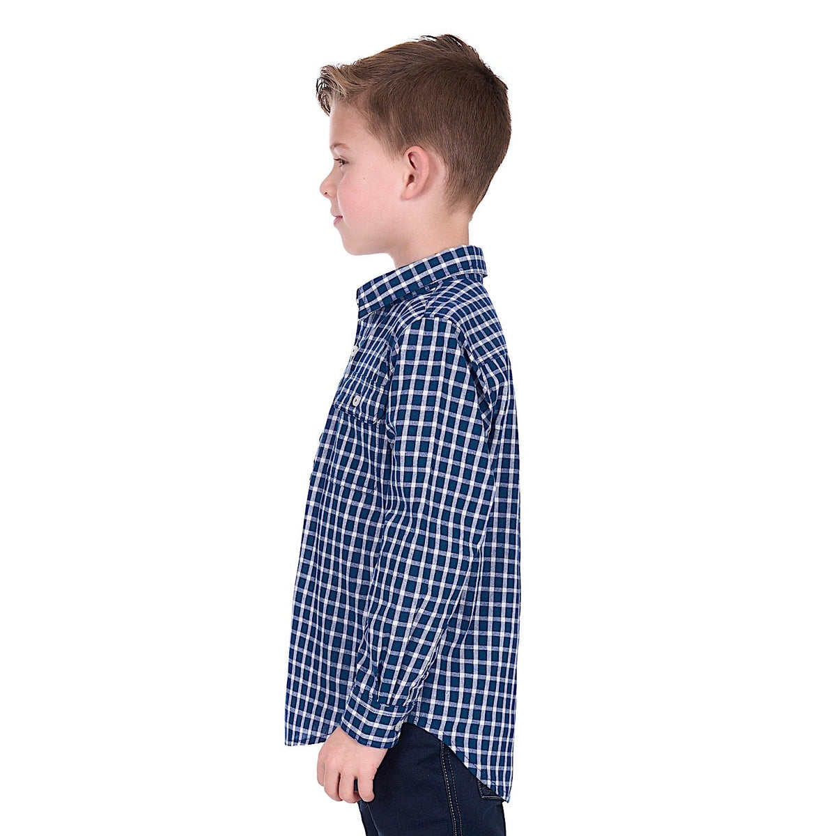 Hard Slog Boy’s Alden 1/2 Placket Shirt - Navy/White