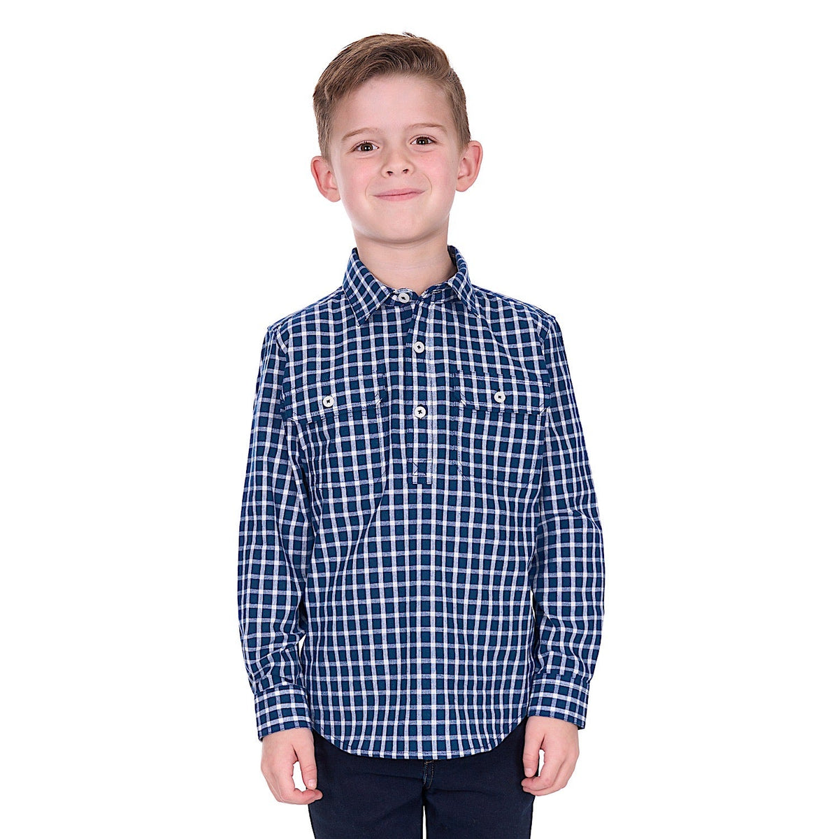 Hard Slog Boy’s Alden 1/2 Placket Shirt - Navy/White