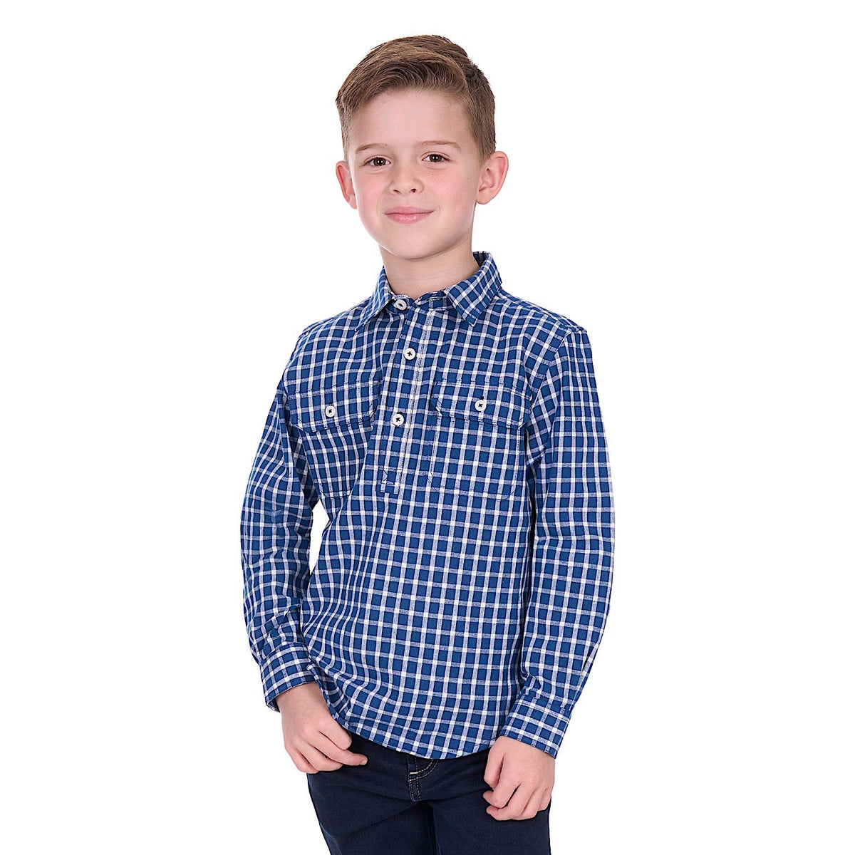 Hard Slog Boy’s Alden 1/2 Placket Shirt - Navy/White