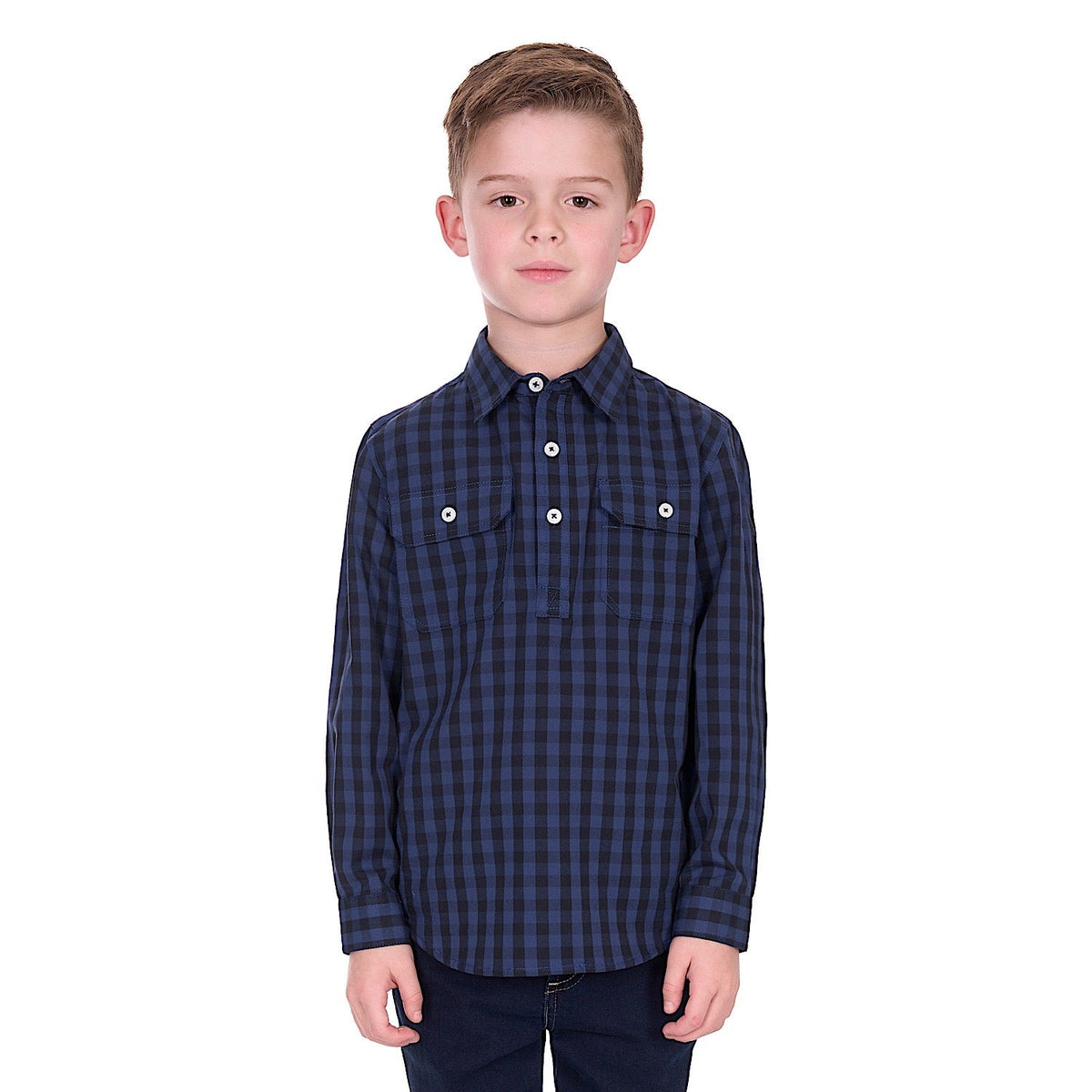 Hard Slog Boy’s Nash 1/2 Placket Shirt - Navy/Black