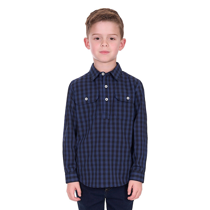Hard Slog Boy’s Nash 1/2 Placket Shirt - Navy/Black
