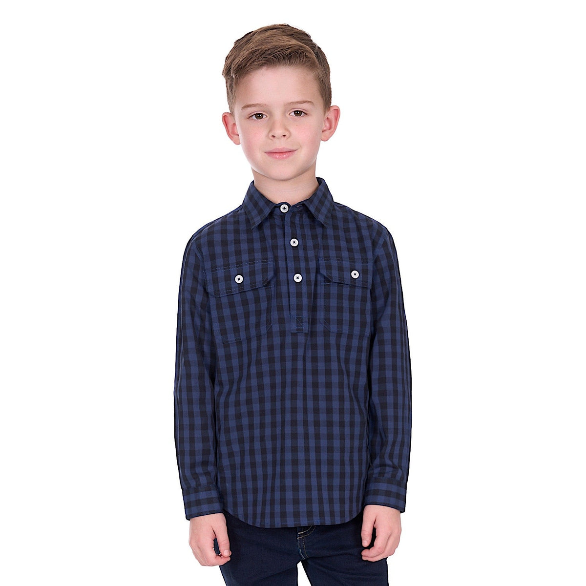 Hard Slog Boy’s Nash 1/2 Placket Shirt - Navy/Black