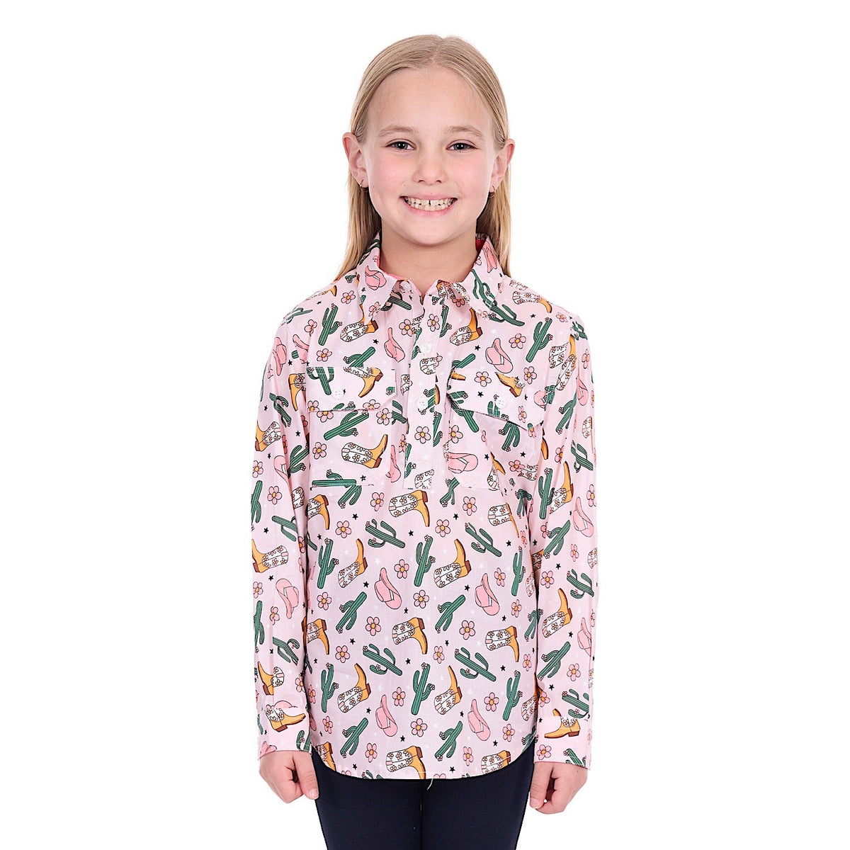 Hard Slog Girl’s Cleo 1/2 Placket Shirt - Pink