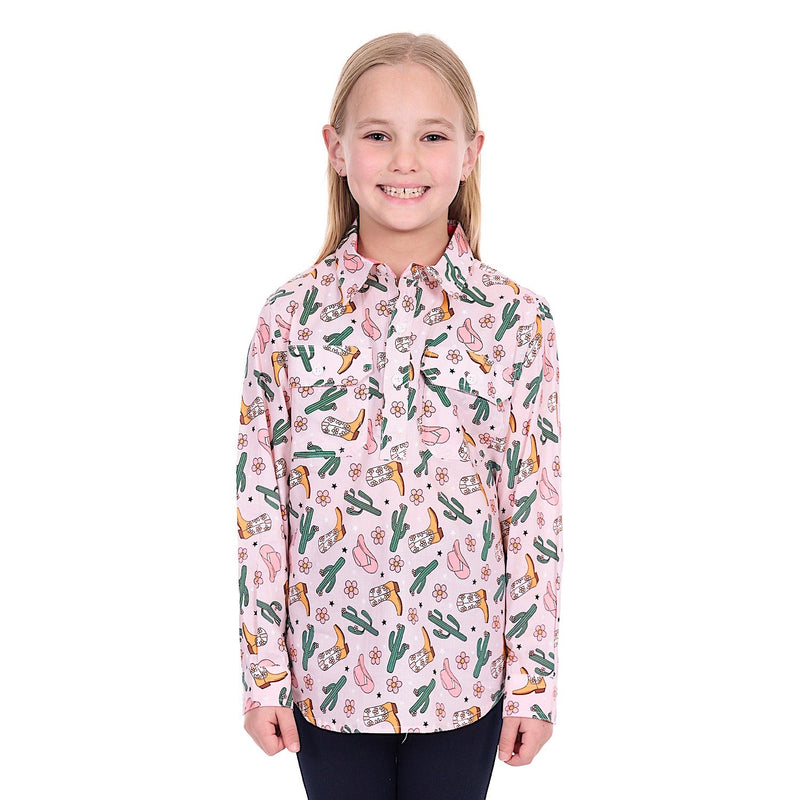 Hard Slog Girl’s Cleo 1/2 Placket Shirt - Pink