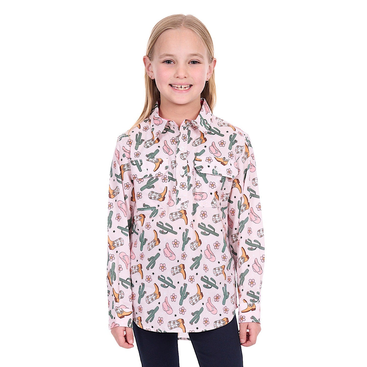 Hard Slog Girl’s Cleo 1/2 Placket Shirt - Pink