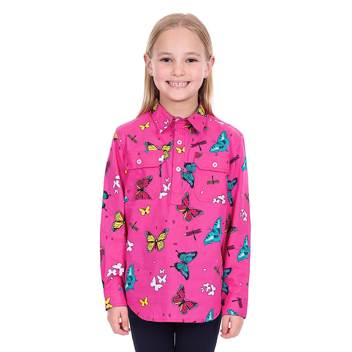Hard Slog Girl’s Giselle 1/2 Placket Shirt - Pink