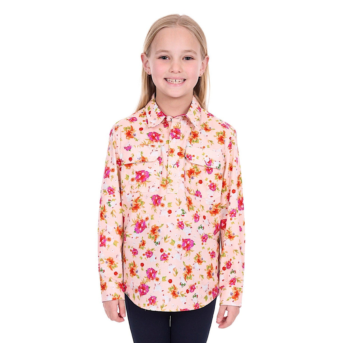 Hard Slog Girl’s Lily 1/2 Placket Shirt - Pink