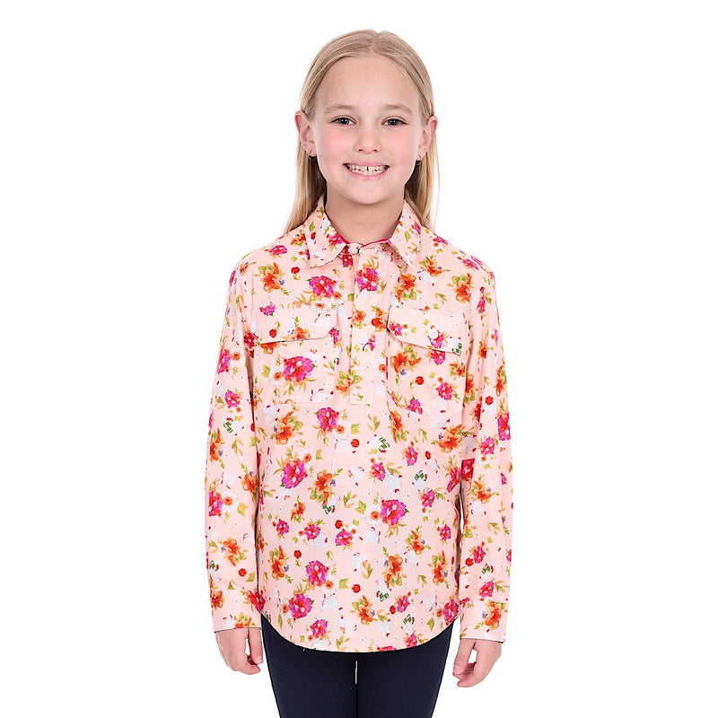 Hard Slog Girl’s Lily 1/2 Placket Shirt - Pink