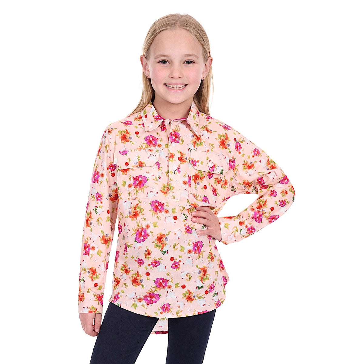 Hard Slog Girl’s Lily 1/2 Placket Shirt - Pink