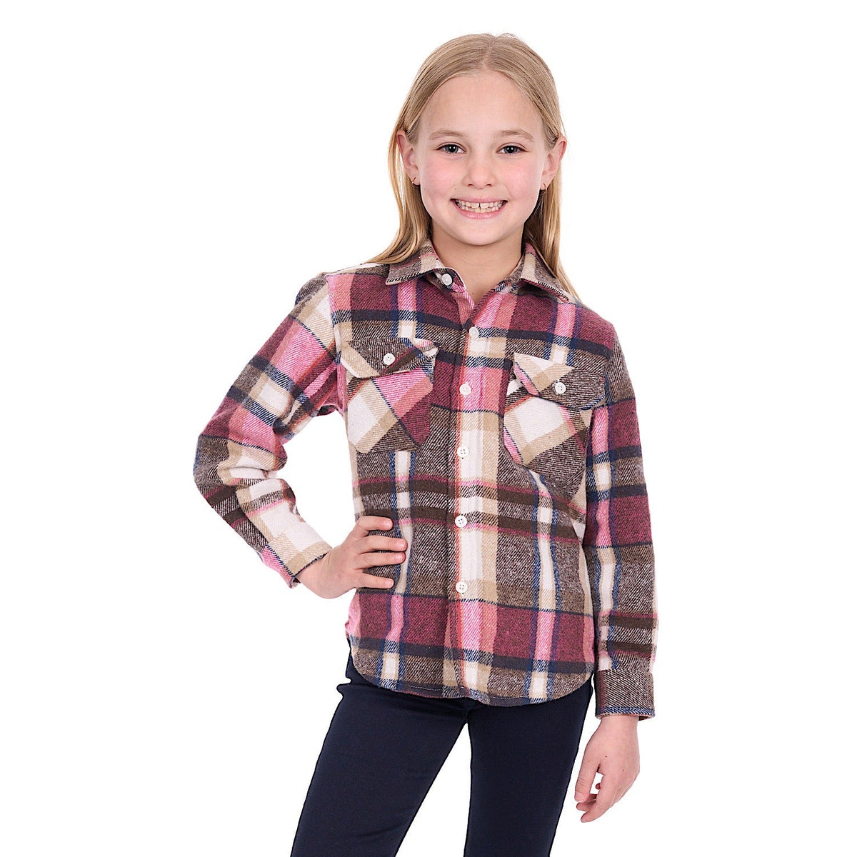 Hard Slog Girl’s Ori Thermal Shirt - Pink/Tan