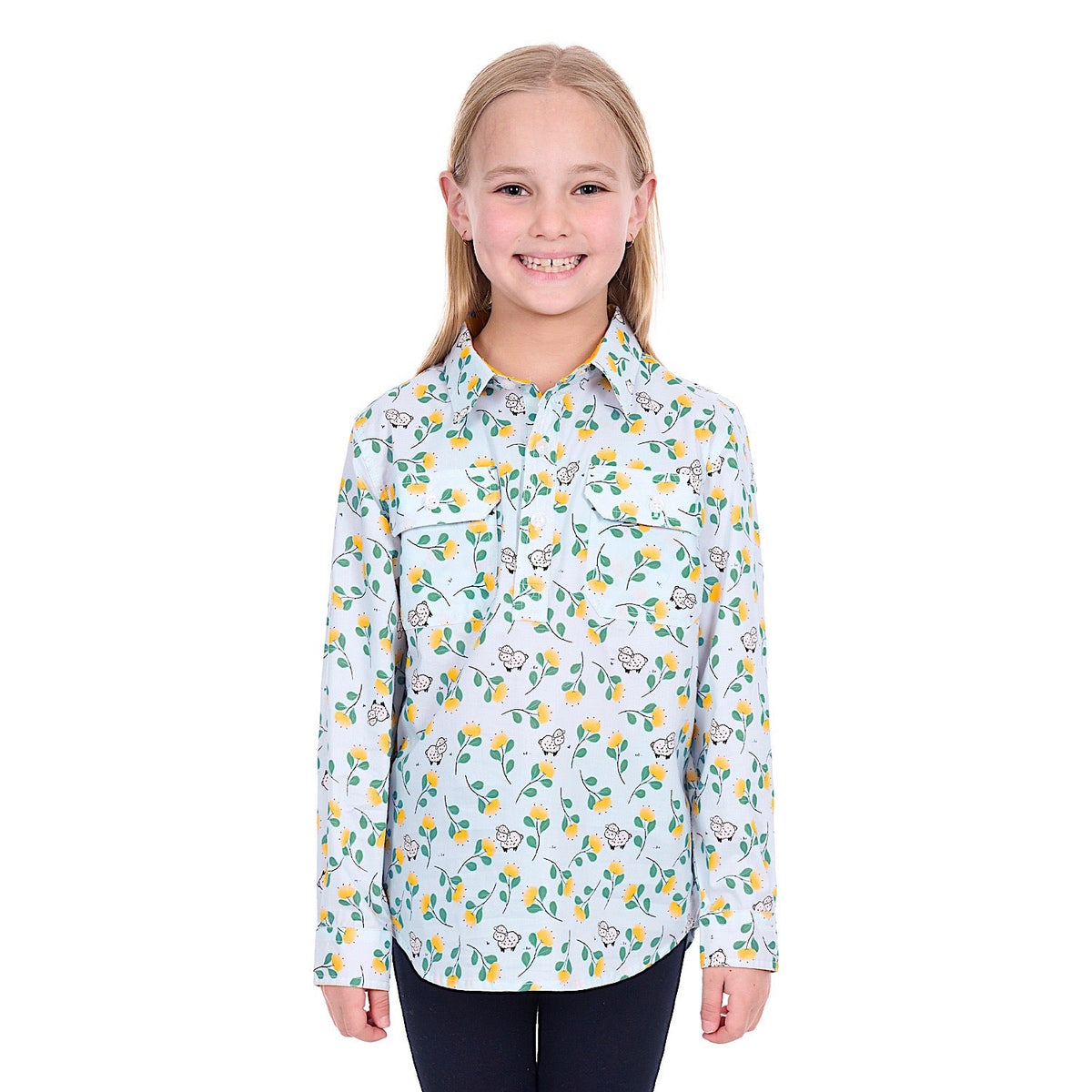 Hard Slog Girl’s Suzie 1/2 Placket Shirt - Light Blue