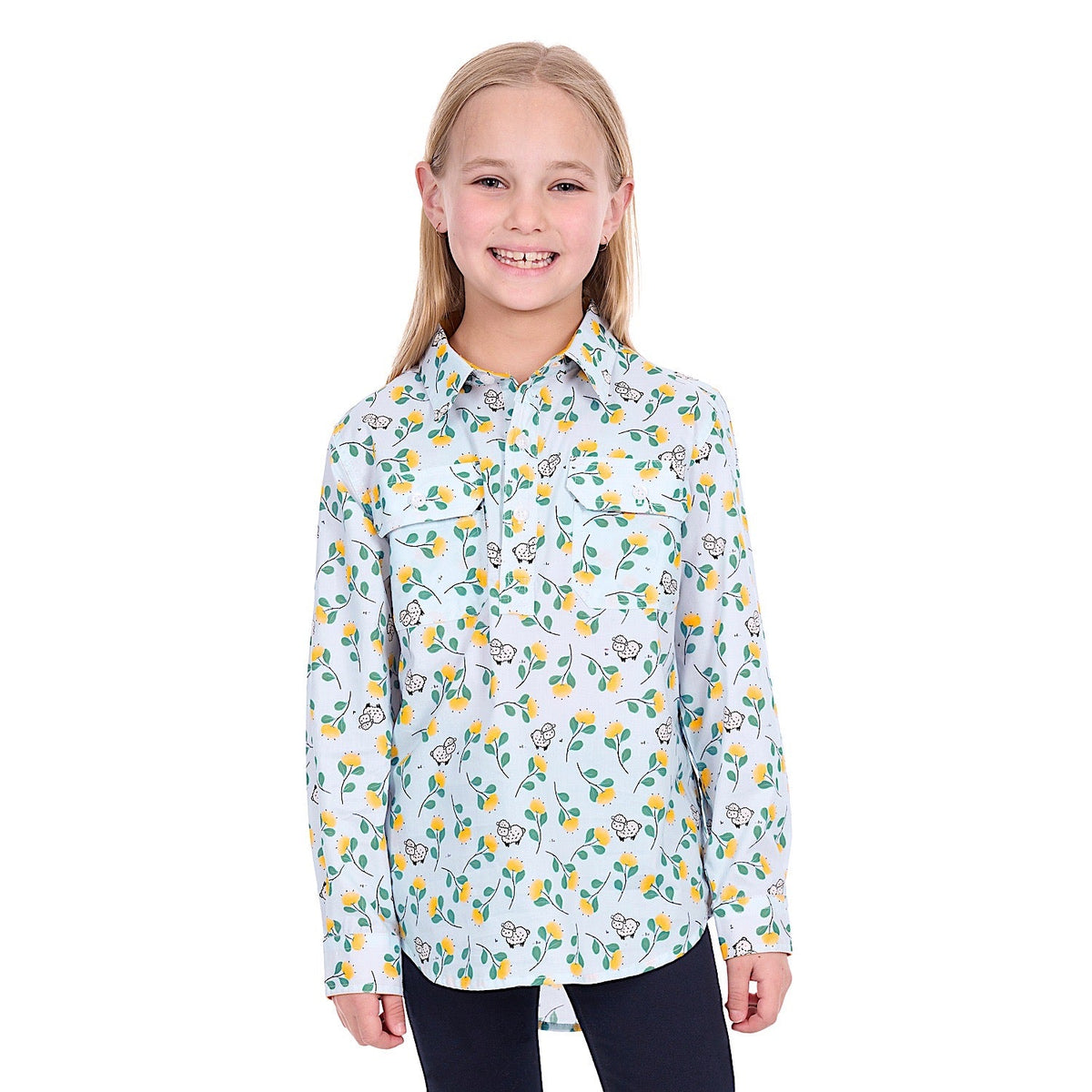 Hard Slog Girl’s Suzie 1/2 Placket Shirt - Light Blue