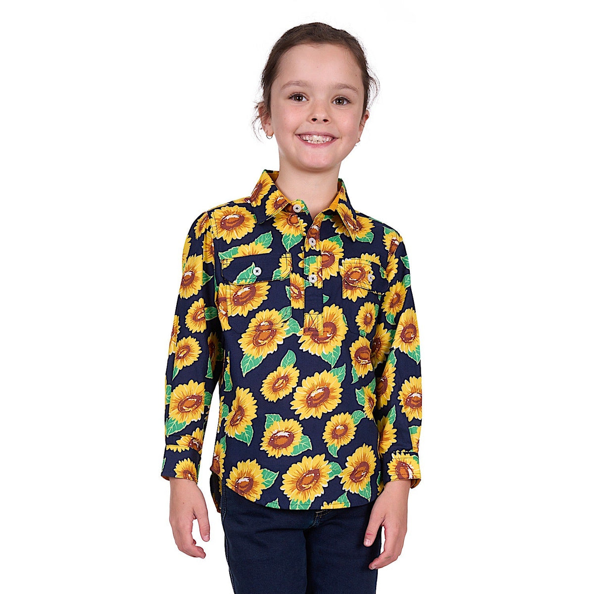 Hard Slog Kid’s Ally Half Placket Long Sleeve Shirt - Yellow/Green