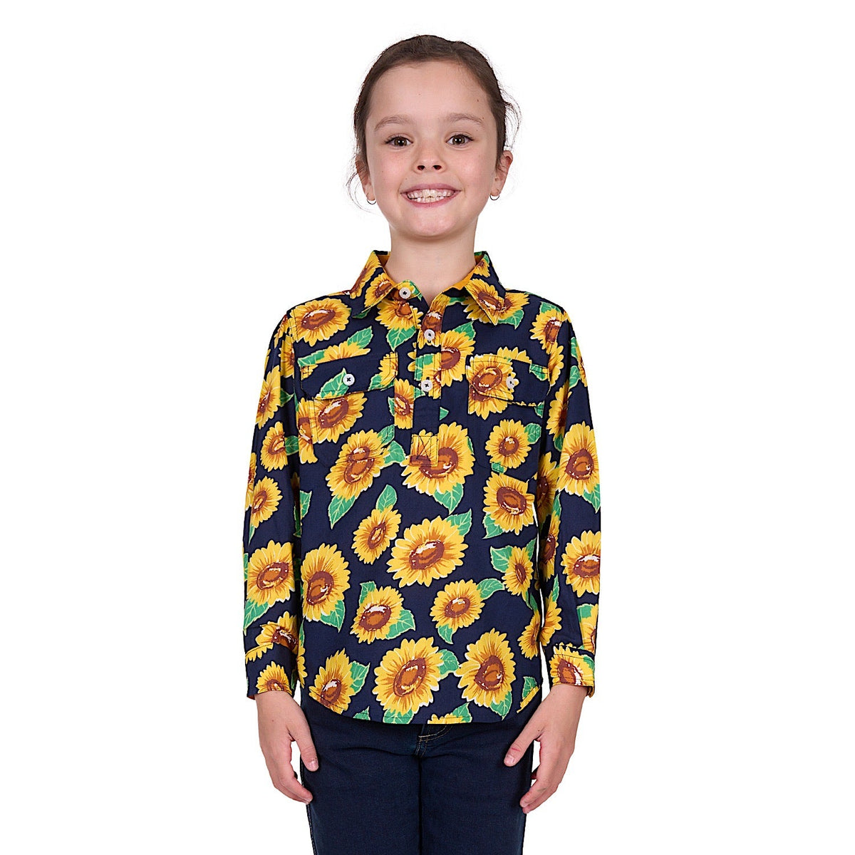 Hard Slog Kid’s Ally Half Placket Long Sleeve Shirt - Yellow/Green