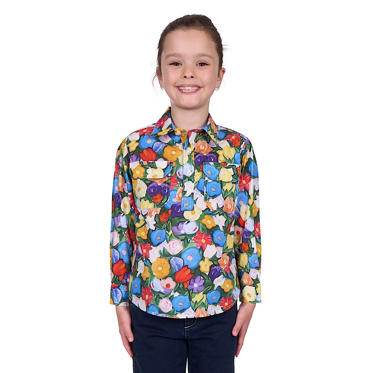 Hard Slog Kid’s Delia Half Placket Long Sleeve Shirt - Multi