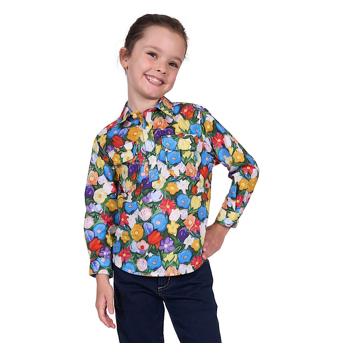 Hard Slog Kid’s Delia Half Placket Long Sleeve Shirt - Multi