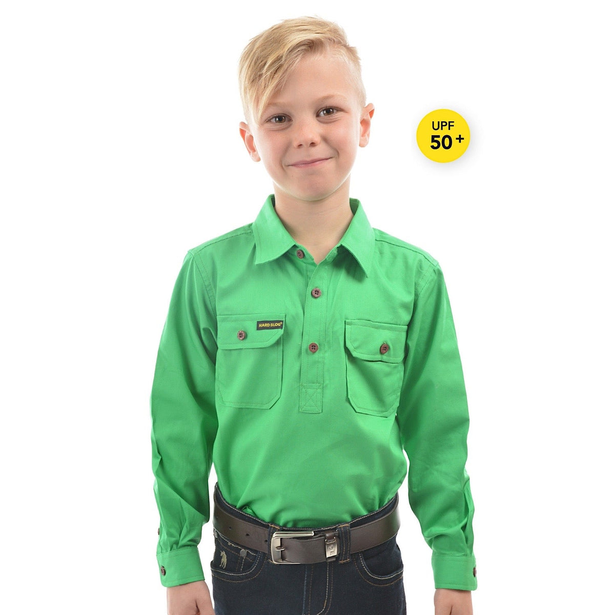 Hard Slog Kid’s Half Placket Light Cotton Shirt - Lime Green