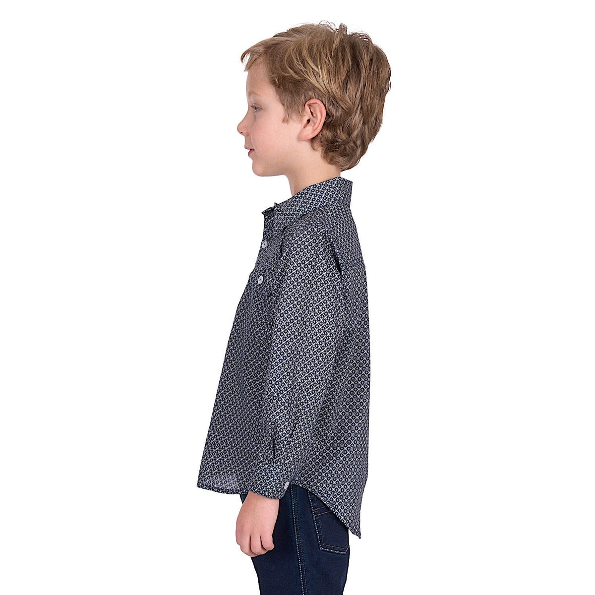 Hard Slog Kid’s Tomson Half Placket Long Sleeve Shirt - Navy/Tan