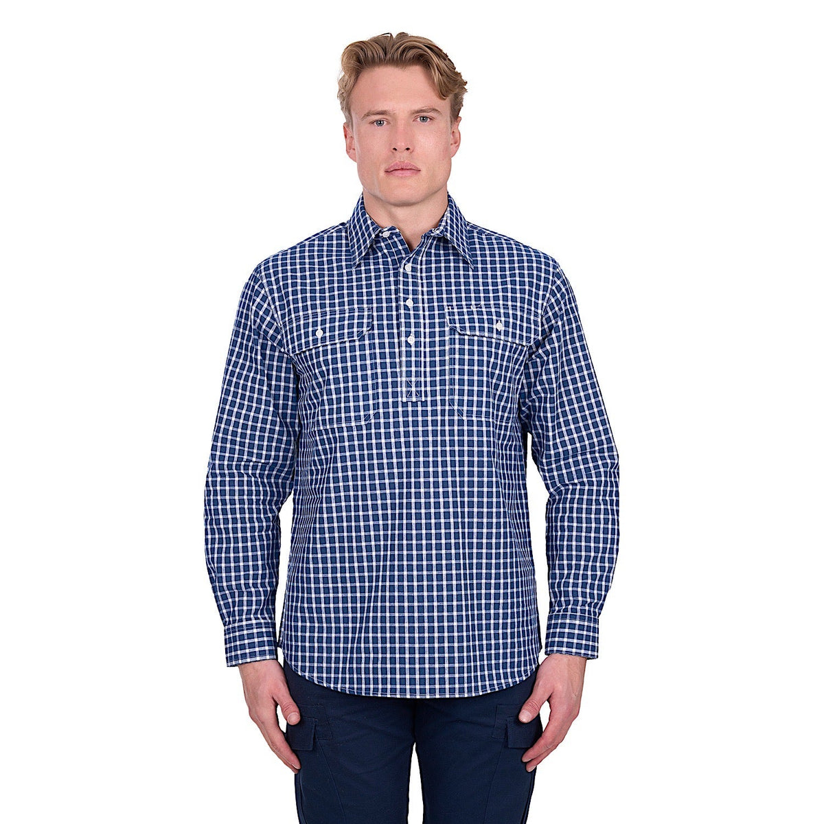 Hard Slog Men’s Alden 1/2 Placket Shirt - Navy/White