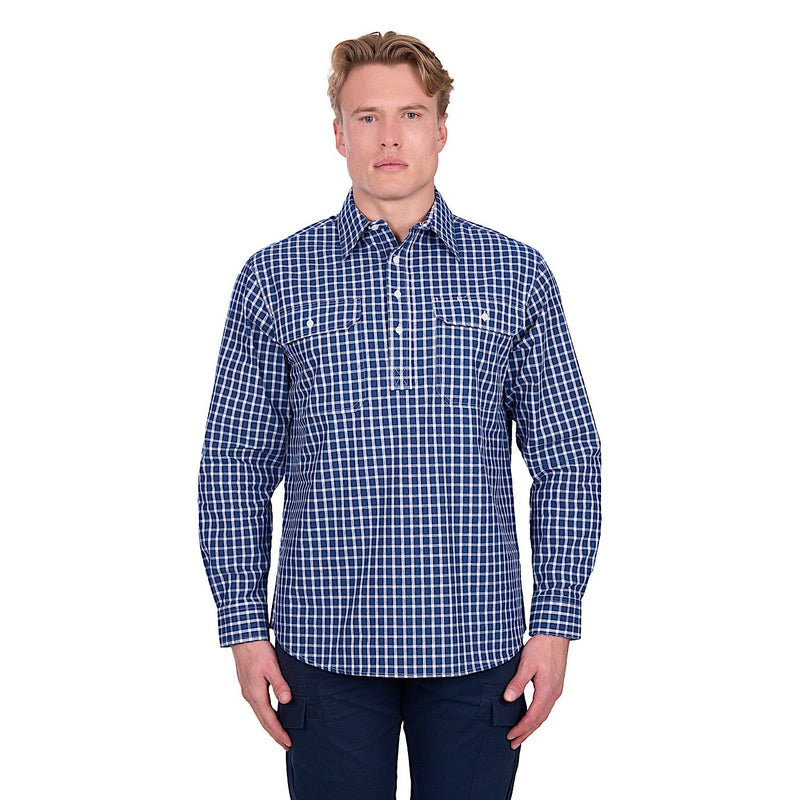 Hard Slog Men’s Alden 1/2 Placket Shirt - Navy/White