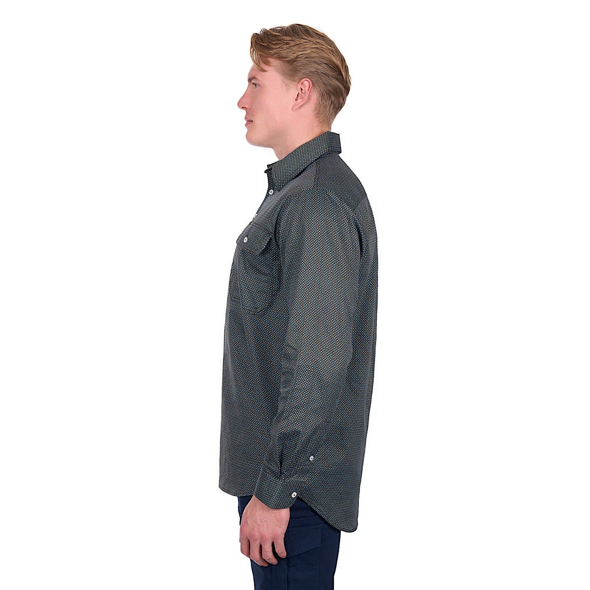 Hard Slog Men’s Blake 1/2 Placket Shirt - Black/Blue