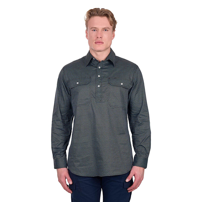 Hard Slog Men’s Blake 1/2 Placket Shirt - Black/Blue