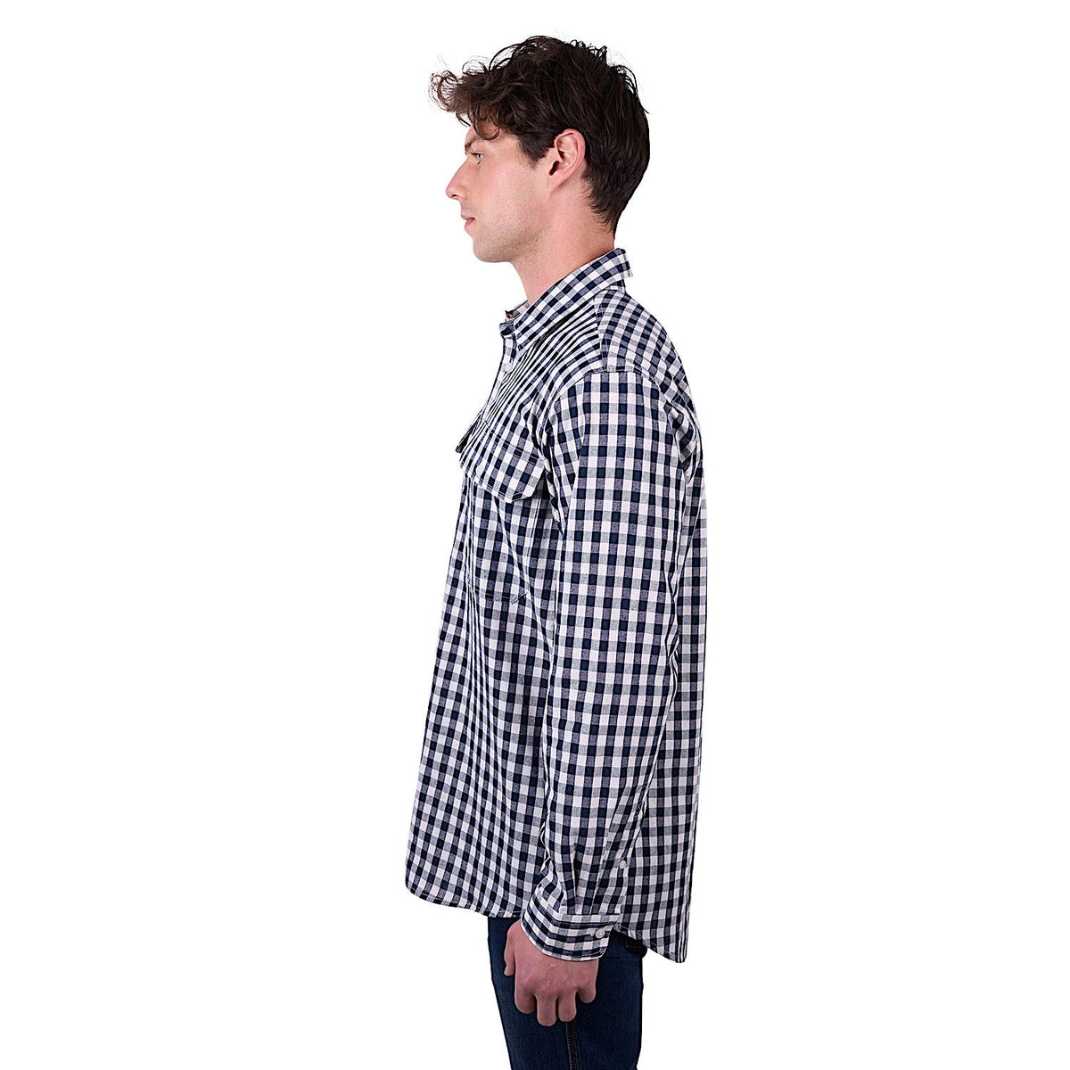 Hard Slog Men’s Dell Half Placket Long Sleeve Shirt - Navy/White