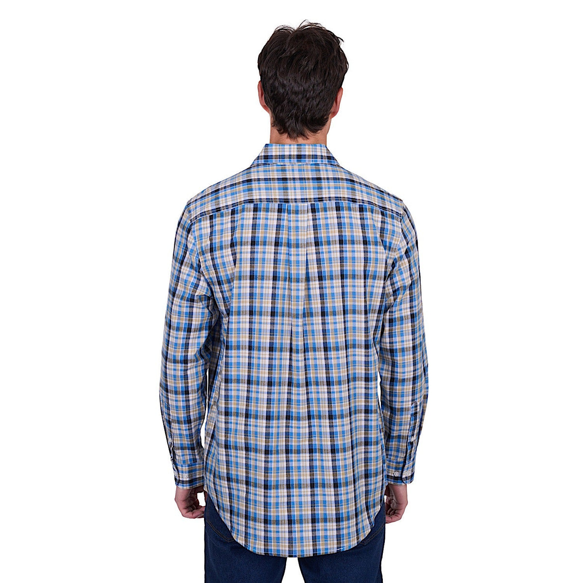Hard Slog Men’s Gibson Half Placket Long Sleeve Shirt - Blue/Tan