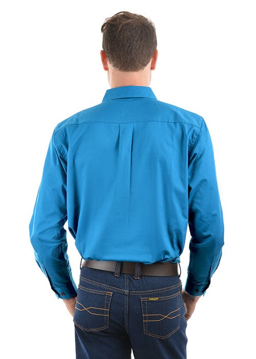 Hard Slog Men’s Half Placket Light Cotton Long Sleeve Shirt Bright Blue
