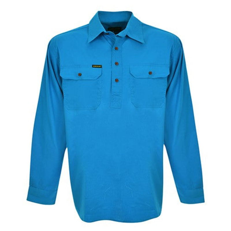 Hard Slog Men’s Half Placket Light Cotton Long Sleeve Shirt Bright Blue