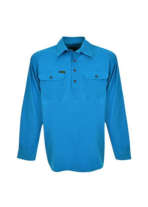 Hard Slog Men’s Half Placket Light Cotton Long Sleeve Shirt Bright Blue