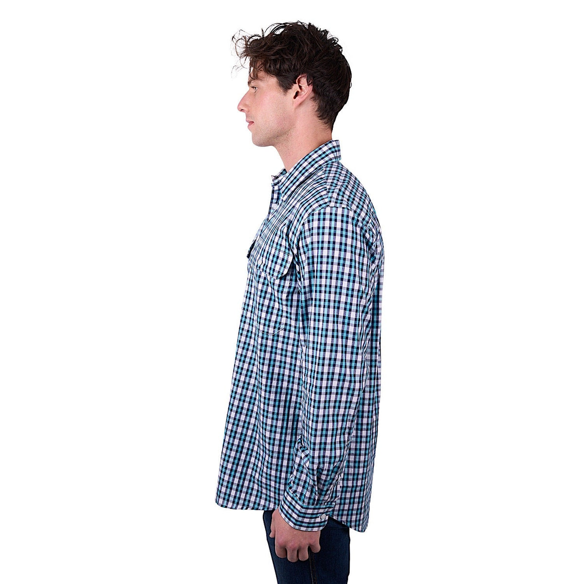 Hard Slog Men’s Rui Half Placket Long Sleeve Shirt - Teal/Navy