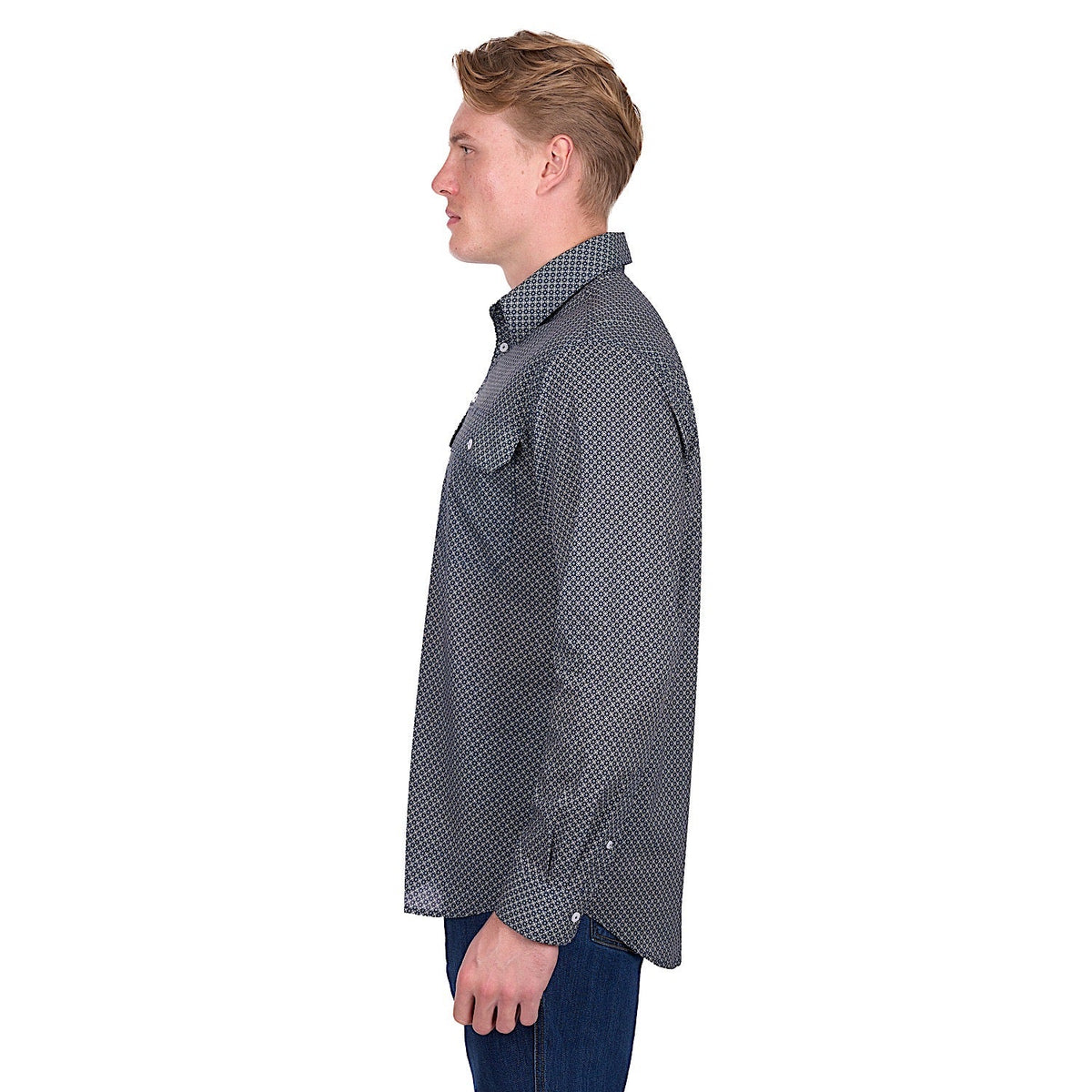 Hard Slog Men’s Tomson Half Placket Long Sleeve Shirt - Navy/Tan