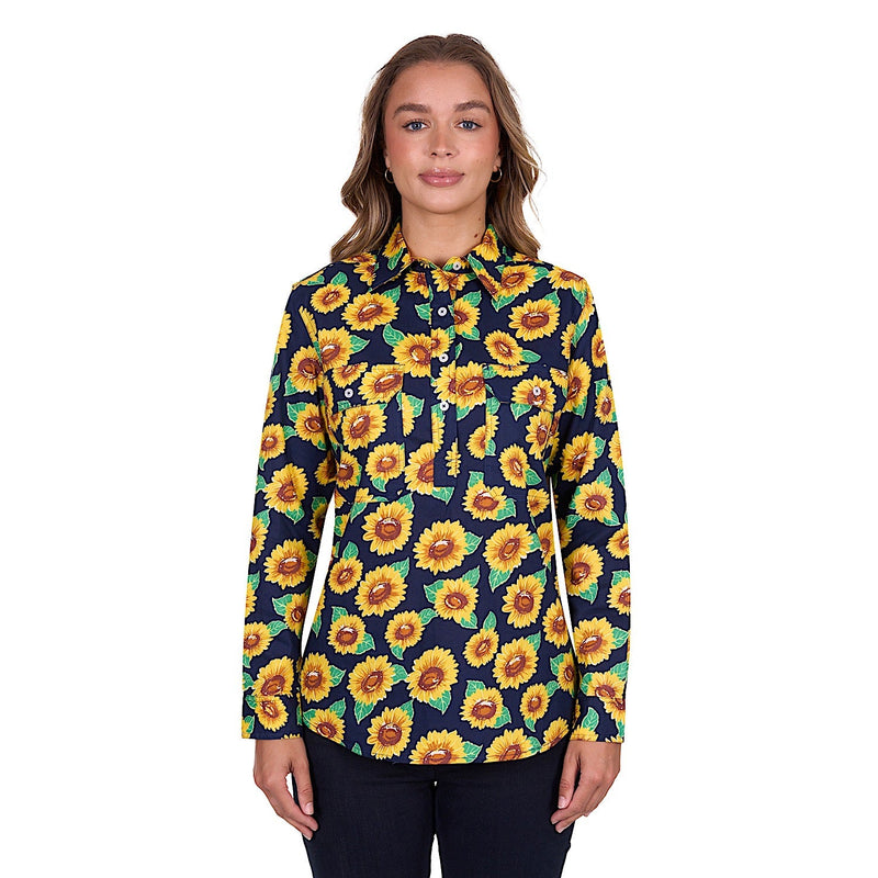 Hard Slog Women’s Ally Half Placket Long Sleeve Shirt - Yellow/Green