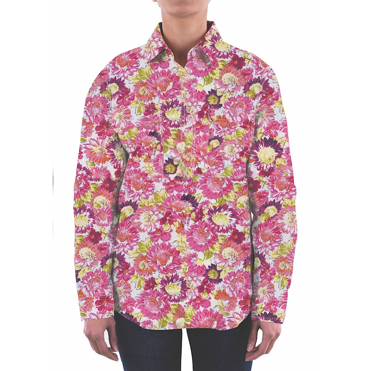 Hard Slog Womens Belle Half Placket L/S Shirt Pink