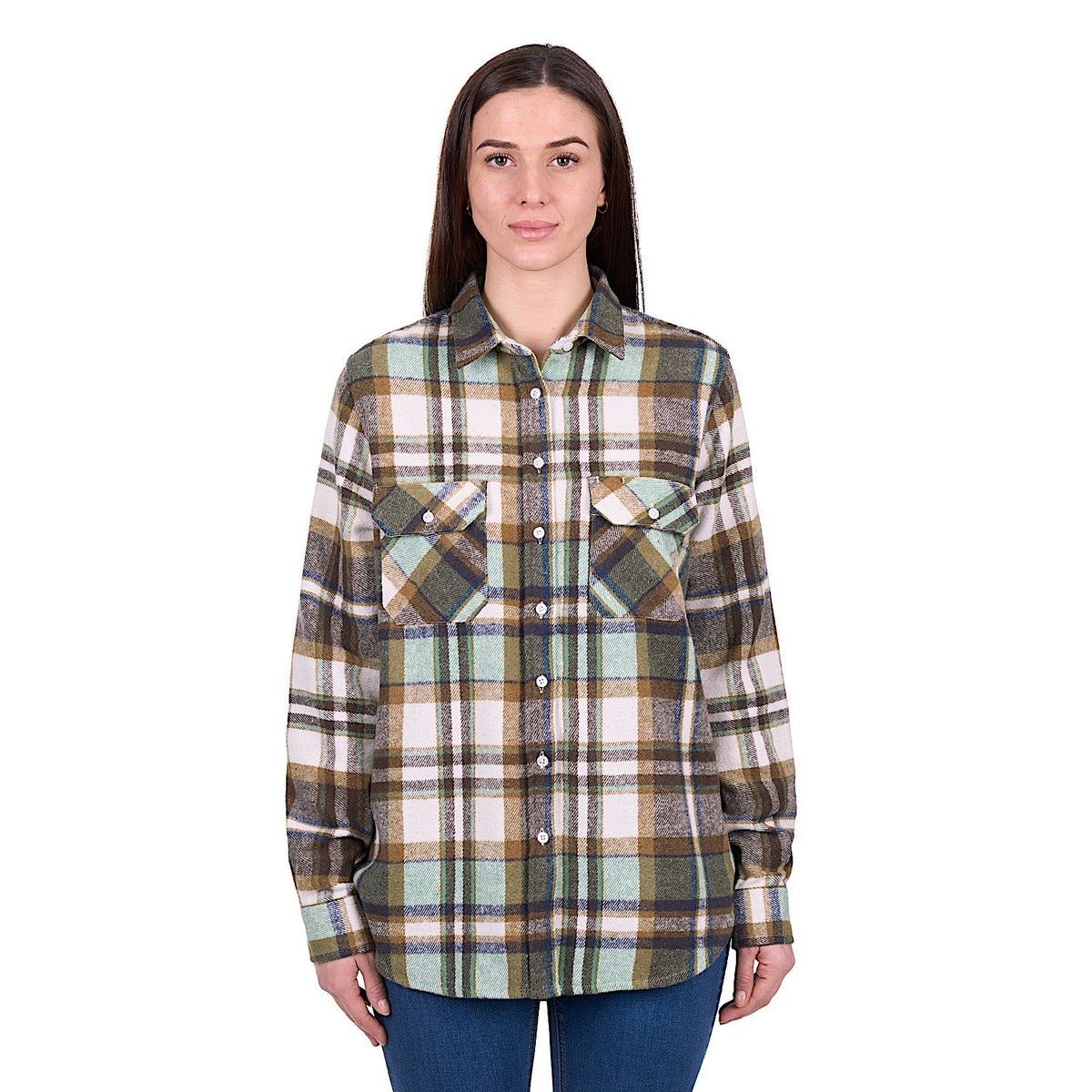 Hard Slog Women’s Elle Thermal Shirt - Green/Tan