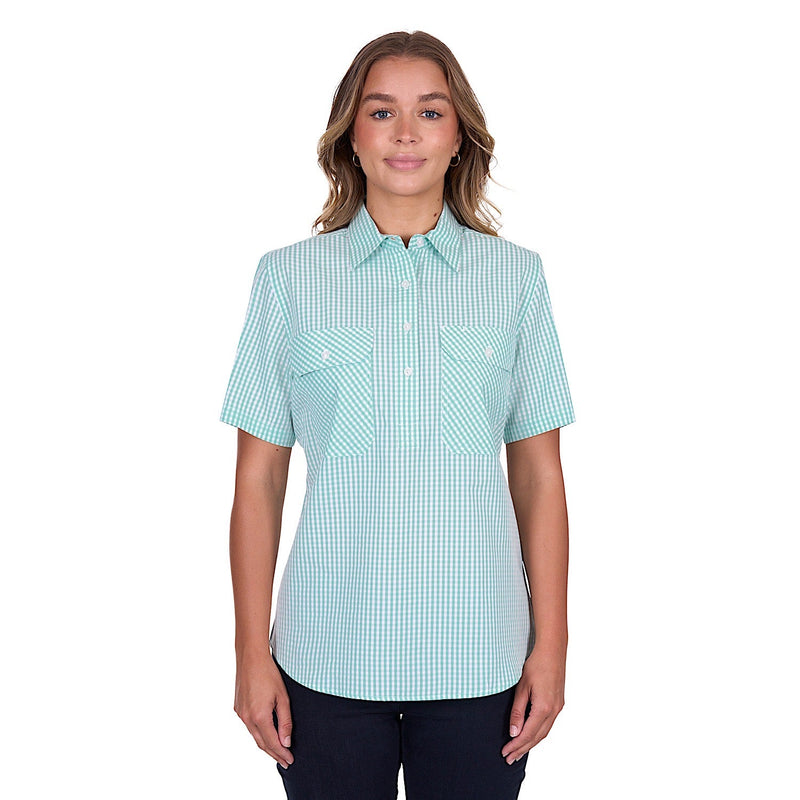 Hard Slog Women’s Grace Half Placket Short Sleeve Shirt - Mint