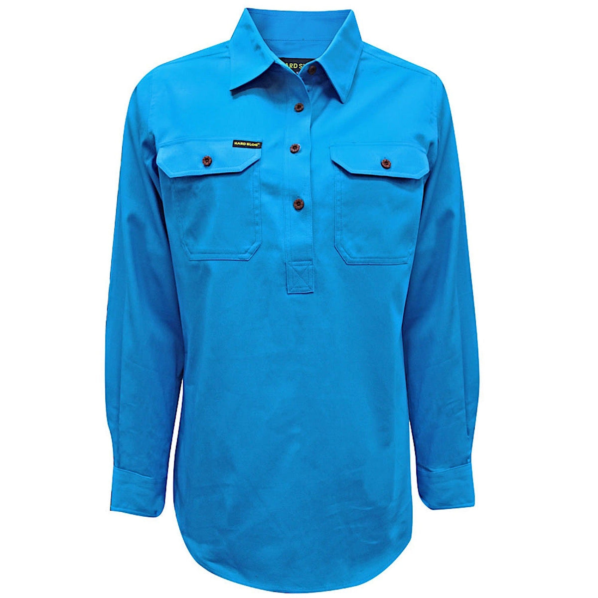 Hard Slog Women’s Half Placket Light Cotton Shirt - Bright Blue
