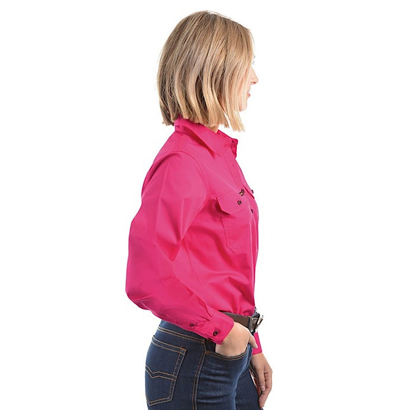 Hard Slog Women’s Half Placket Light Cotton Shirt - Bright Pink