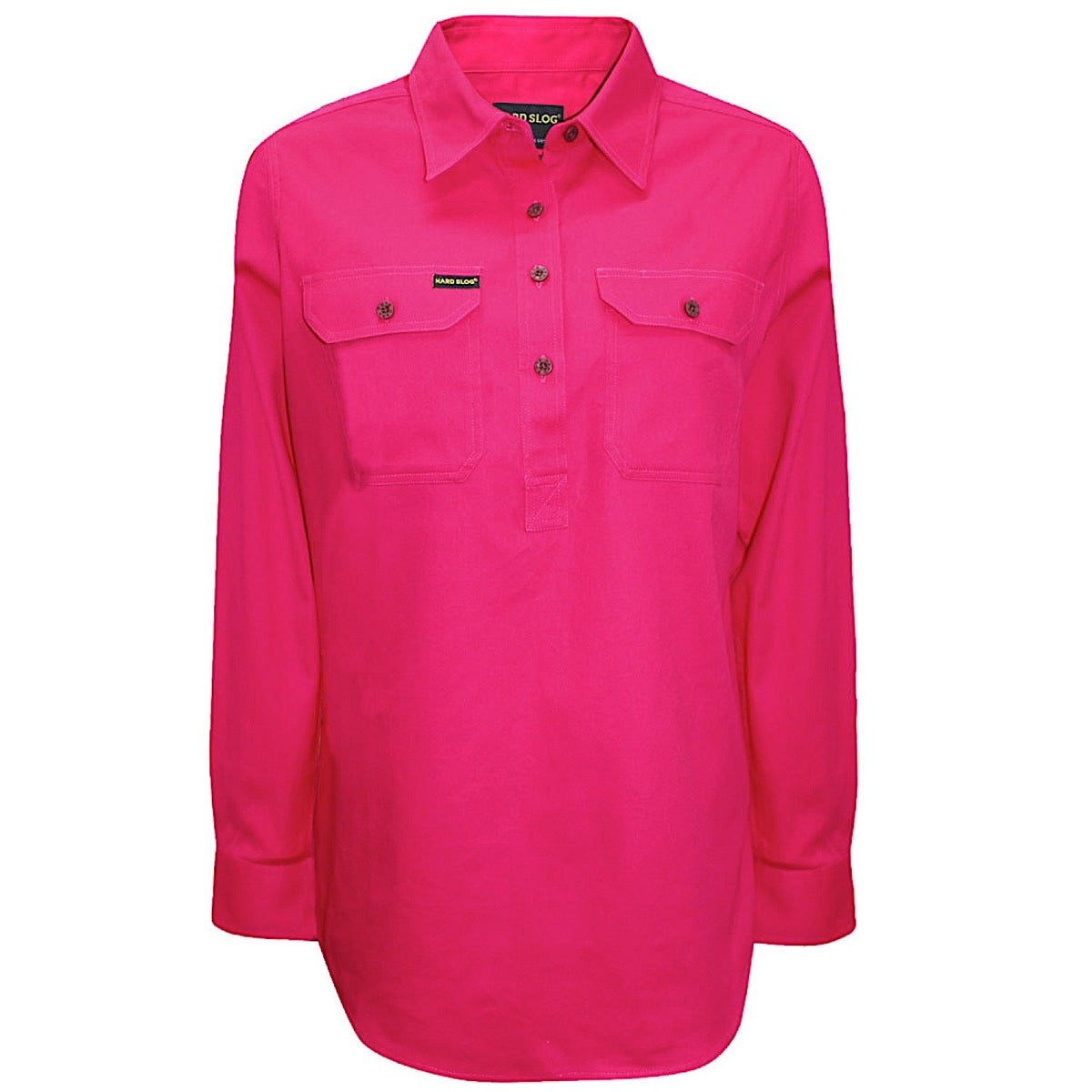 Hard Slog Women’s Half Placket Light Cotton Shirt - Bright Pink