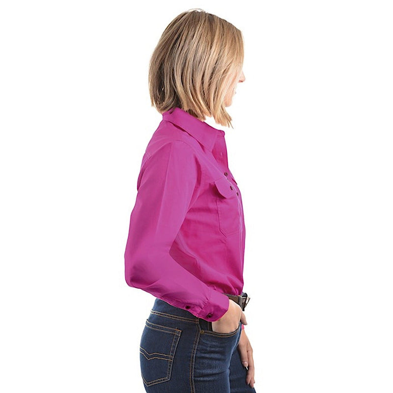 Hard Slog Women’s Half Placket Light Cotton Shirt - Fuschia