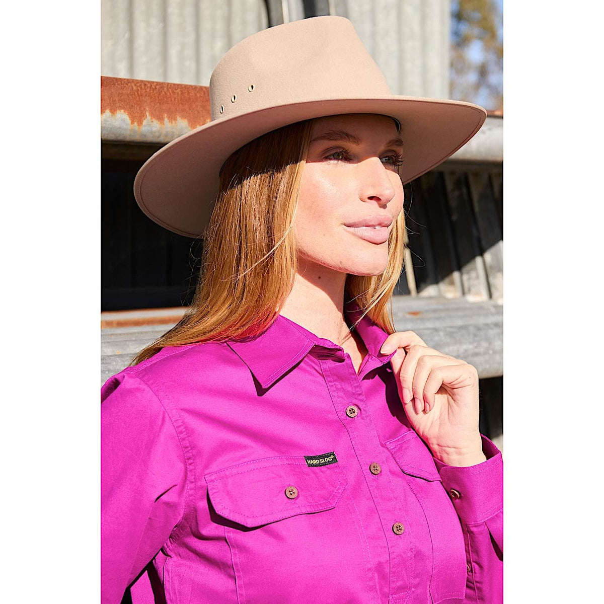 Hard Slog Women’s Half Placket Light Cotton Shirt - Fuschia