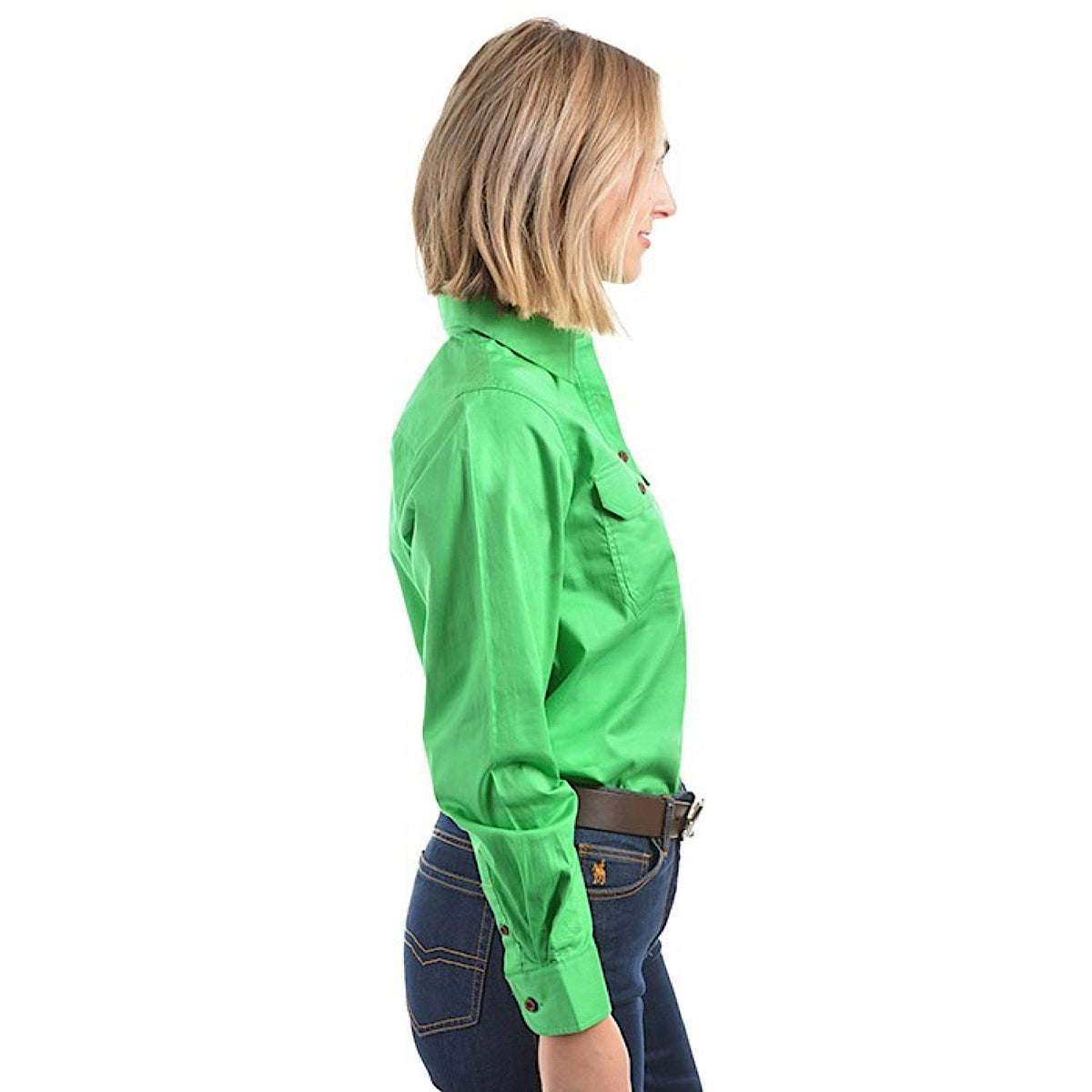 Hard Slog Women’s Half Placket Light Cotton Shirt - Lime Green