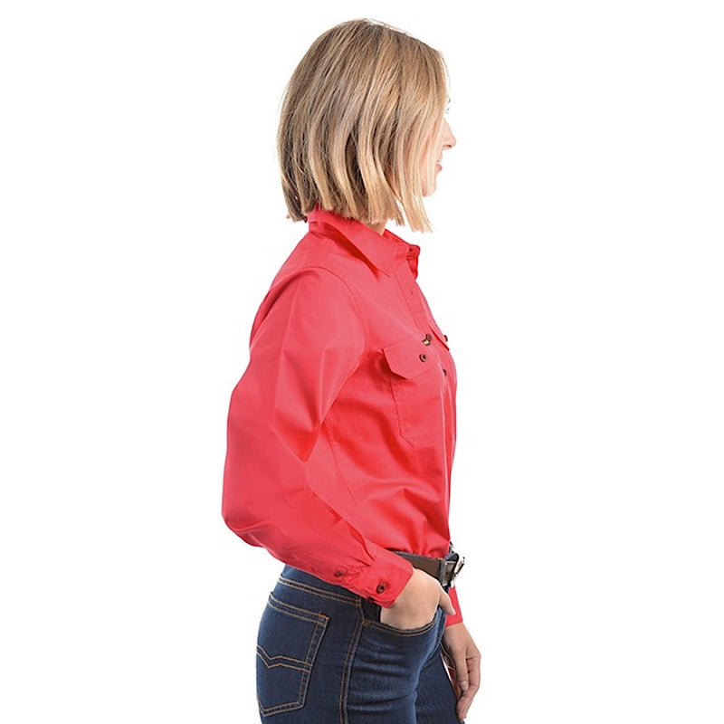Hard Slog Women’s Half Placket Light Cotton Shirt - Red Poppy