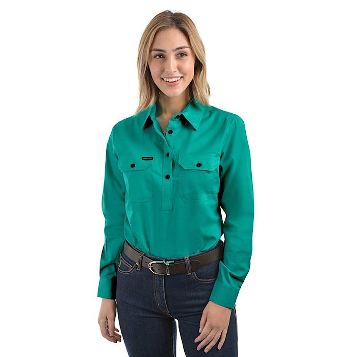 Hard Slog Women’s Half Placket Light Cotton Shirt - Turquoise